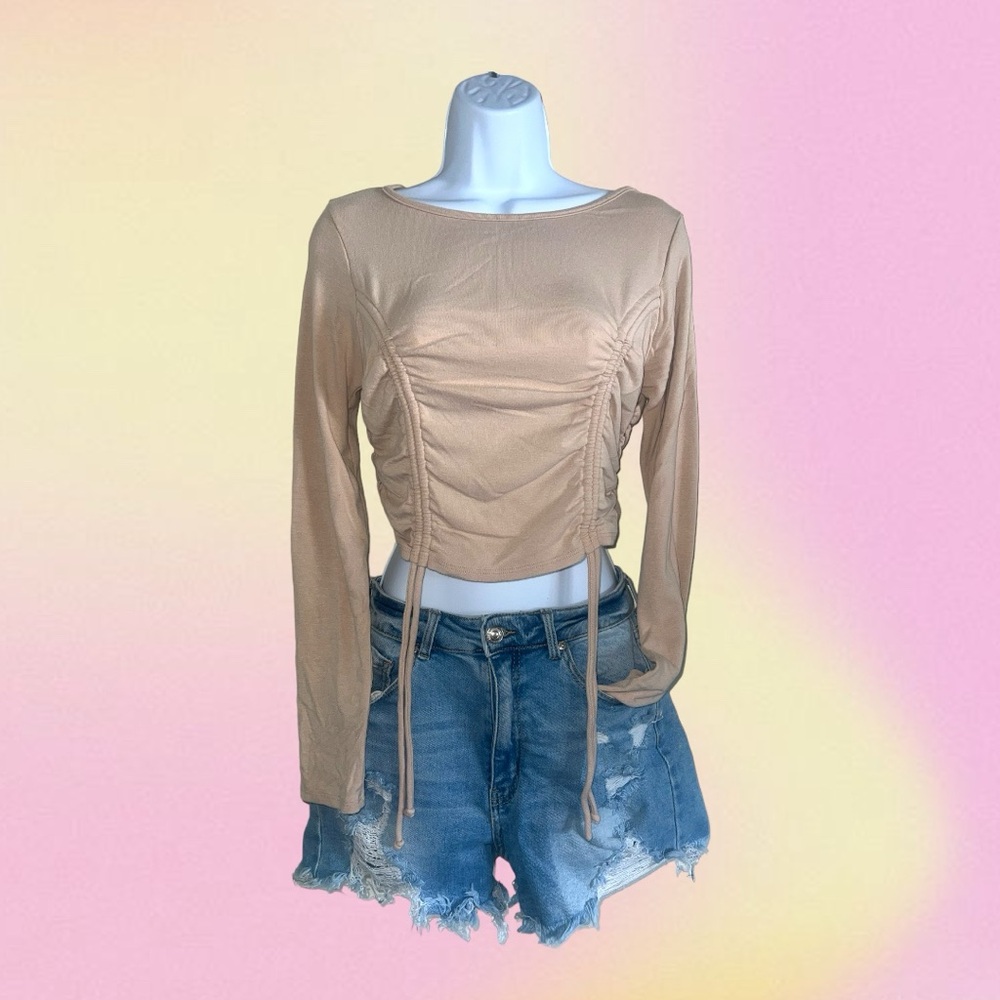 Ruched Long Sleeve Crop Top